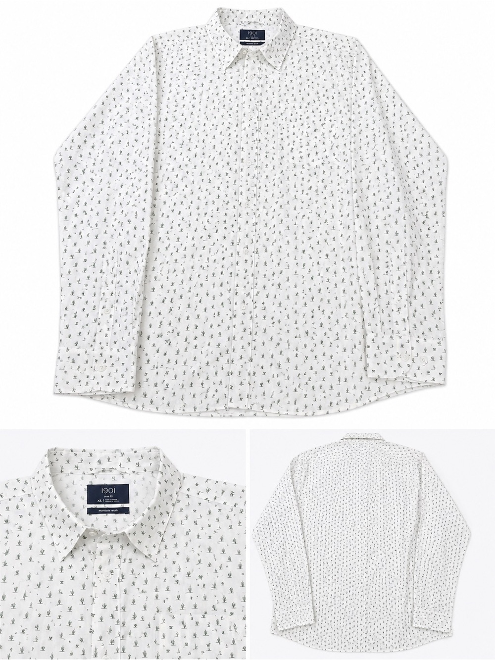 1901 Men's White Button-Up Shirt with Navy Micro Print